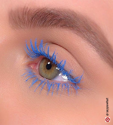 Eye makeup with blue mascara