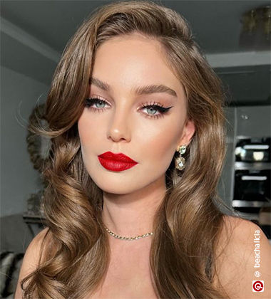 Model wearing red lipstick