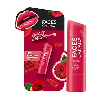 Faces Canada Color Balm 12hr Moisture For Dry- Chapped Lips Vitamin E Spf 15 Rose Petal 