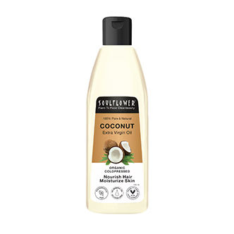 Soulflower Extra Virgin Organic Coconut Hair Oil for Hair Growth, Dry Damaged Hair, Cold Pressed