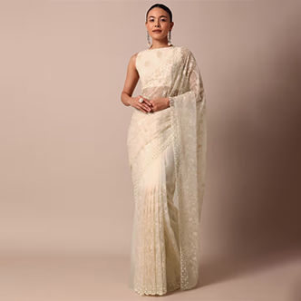 Kalki Fashion Beaded White Chikankari Saree