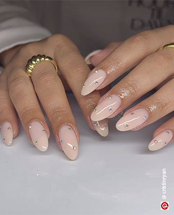 Bedazzled nails with nude background