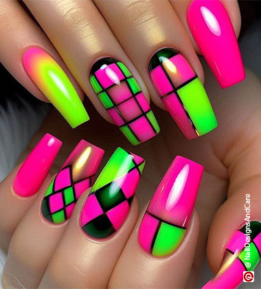 pink checker nails