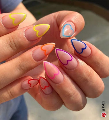 neon heart nails