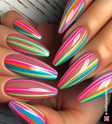 Neon Stripes nails