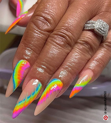 neon tie dye nail set