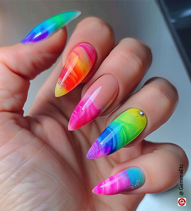 neon stained round glass nails