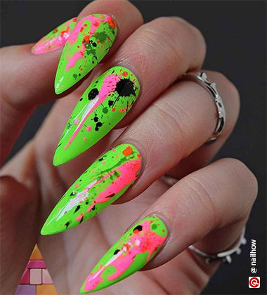 neon splatter nails