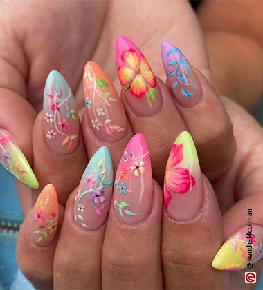 floral neon nails