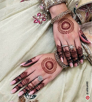 Pastel coloured nails on mehendi hands