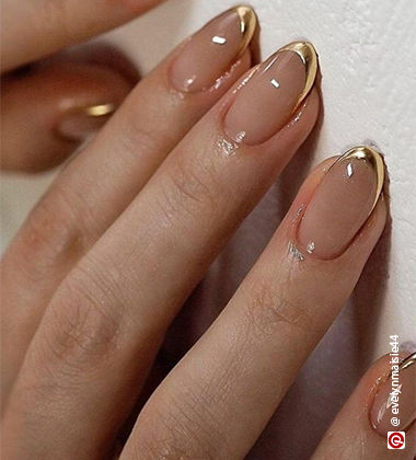 Diwali nail art - gold french tip manicured nails 