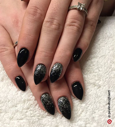  Diwali nail ideas - black nails with silver 