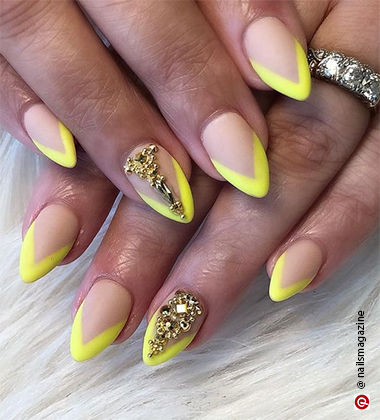   nail art for Diwali - yellow nails  