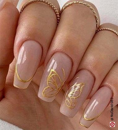 golden red nail art - golden wings