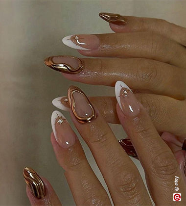 gold colour nail designs - Futuristic Glam