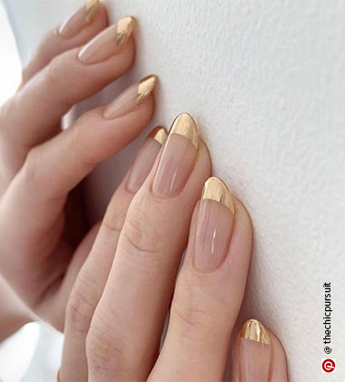 golden red nail art - golden tip