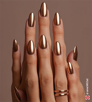 black and golden nail art  - Golden Chrome