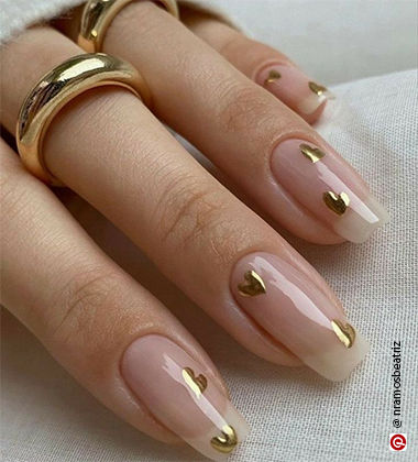 gold colour nail designs - hearts of gold