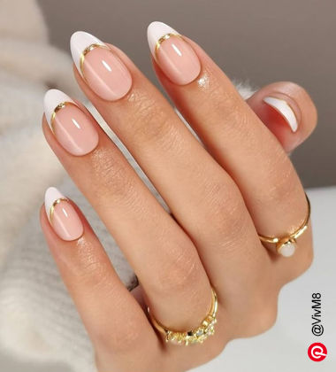 French Tips Proposal nails with a golden line