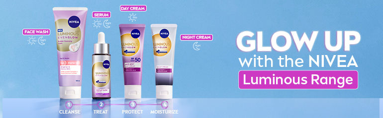 NIVEA Luminous skincare range with face wash serum day cream and night cream